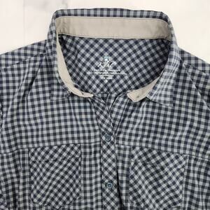 Kuhl small men's button up long sleeve blue checkered shirt lightweight silky